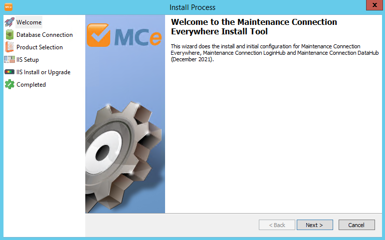 MCE Installation Wizard Welcome Page